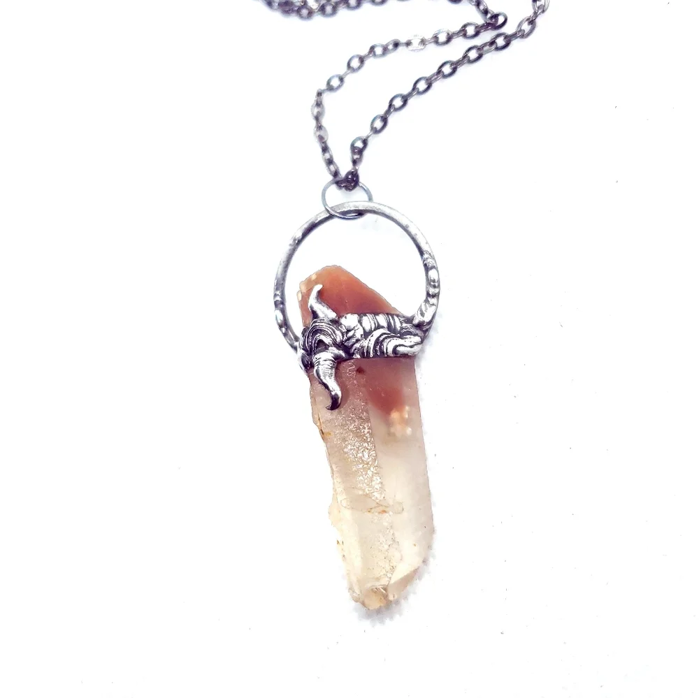 Red ghost quartz crystal necklace